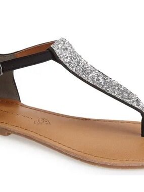 Women’s Silver Embellished T-Strap Sandal